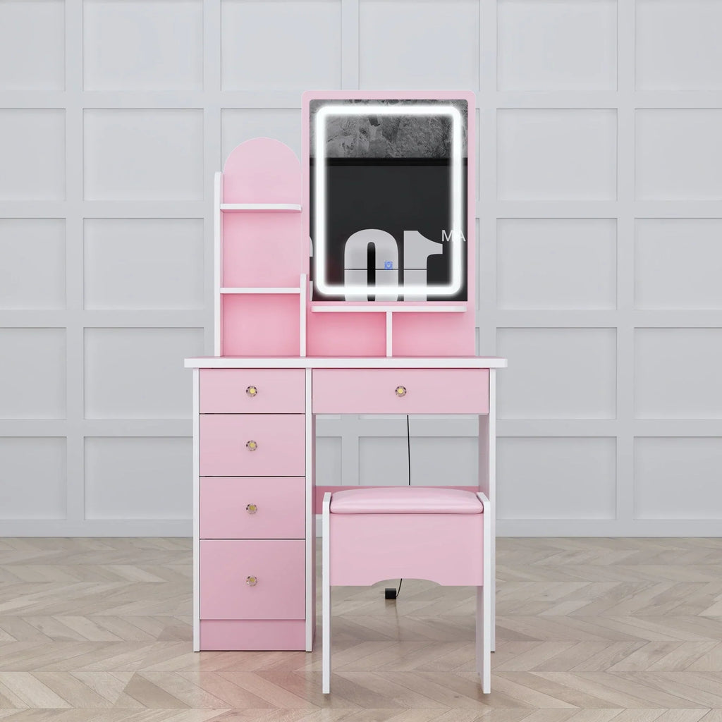 Coiffeuse avec miroir, éclairage LED et tabouret