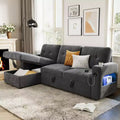 Canapé-lit d'angle réversible en velours 84 po – Canapé sectionnel convertible avec rangement, station de recharge et lumières DEL pour salon