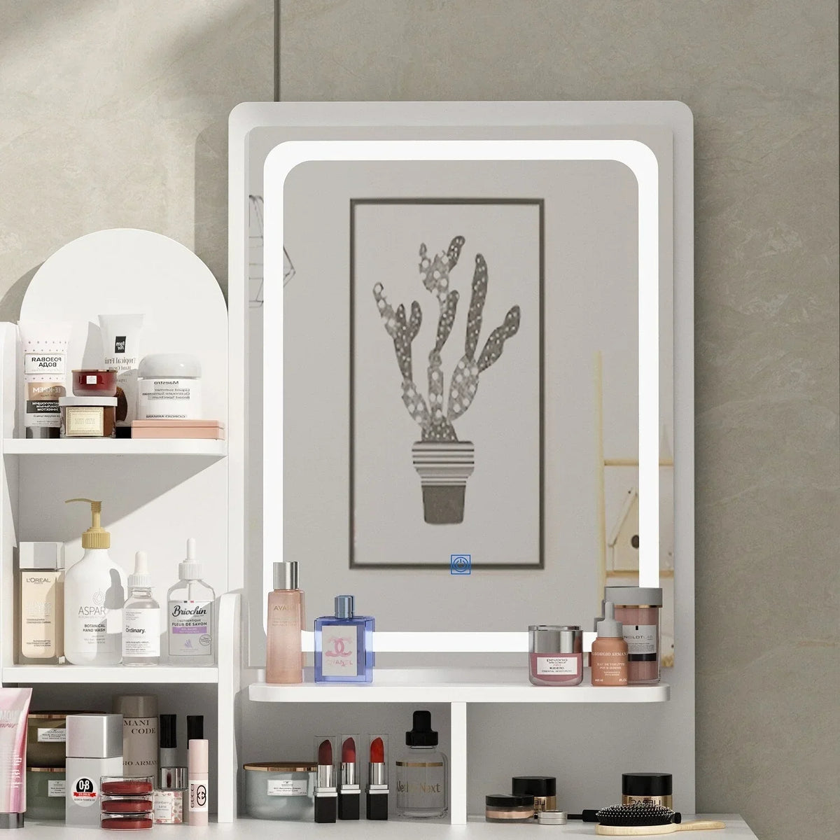 Coiffeuse avec miroir, éclairage LED et tabouret