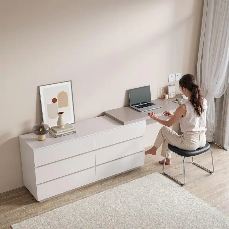 97.63 Bureau commode moderne extensible pour bureau à domicile avec 6 tiroirs