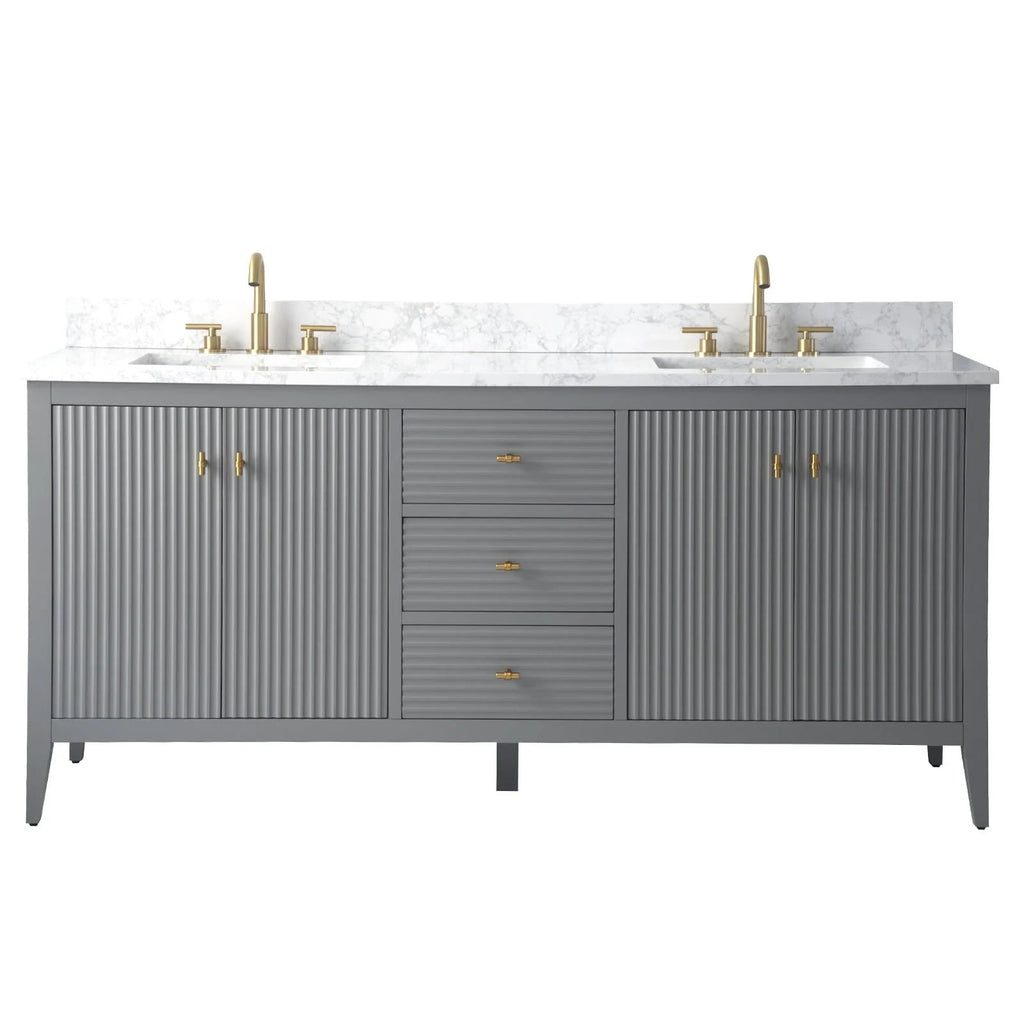 Meuble-lavabo de salle de bain Vanity Art 72 po à double vasque avec dessus en marbre reconstitué