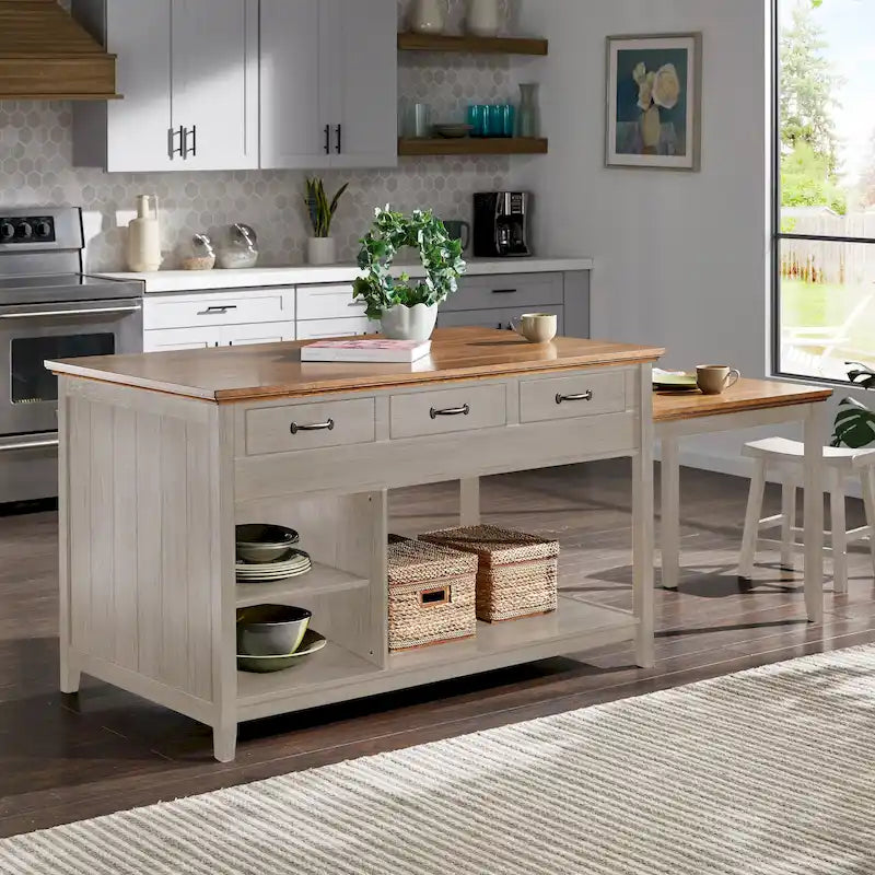 Îlot de cuisine extensible Eleanor bicolore avec finition antique et 3 tiroirs par iNSPIRE Q Classic