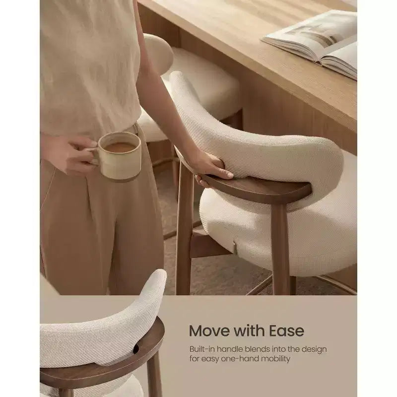 VASAGLE Tabourets de Bar en Bois, Lot de 2, Tabourets de Comptoir Rembourrés avec Pieds en Bois Massif, Dossier Ergonomique, Tissu Aspect Lin, Cappuccino