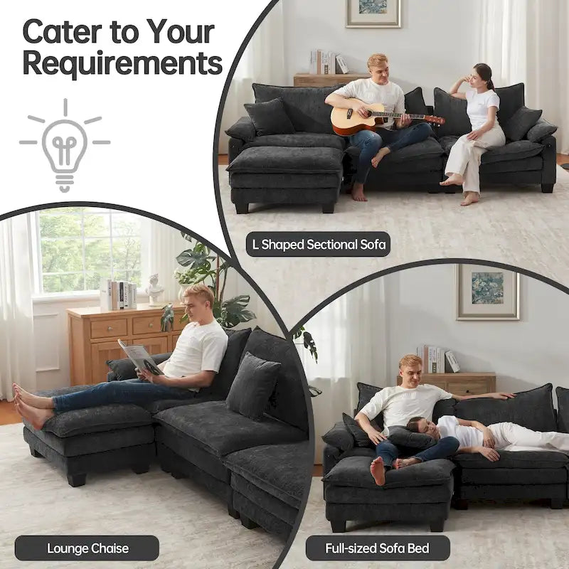Canapé sectionnel modulaire - Canapé-lit sectionnel convertible avec méridienne pour appartement