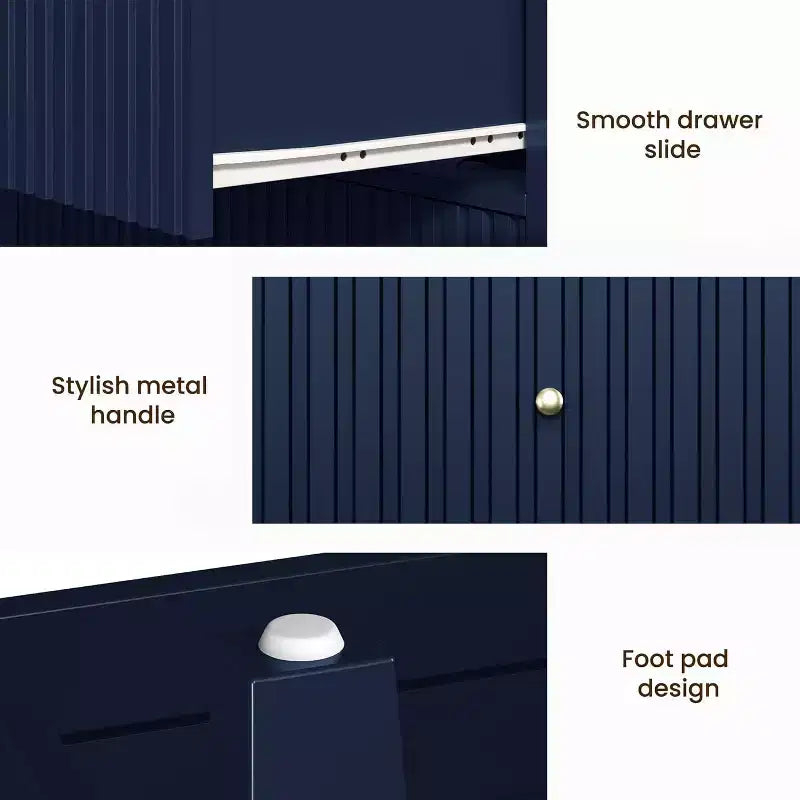 Heynemo Commode 3 Tiroirs, Table de Chevet en Bois Peint de 76 cm de Haut avec Rangement, Grande Commode Moderne avec Coulisses à Roulement à Billes