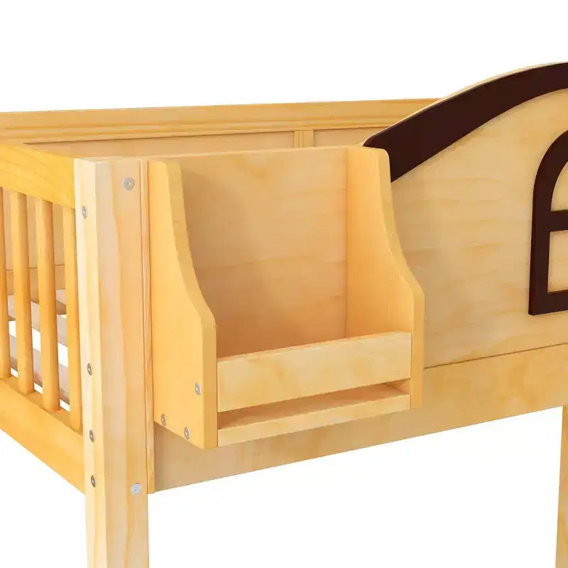 Lit superposé avec lit simple au-dessus et lit double en dessous, toboggan, étagères, escalier de rangement et armoire pour chambre d’enfant