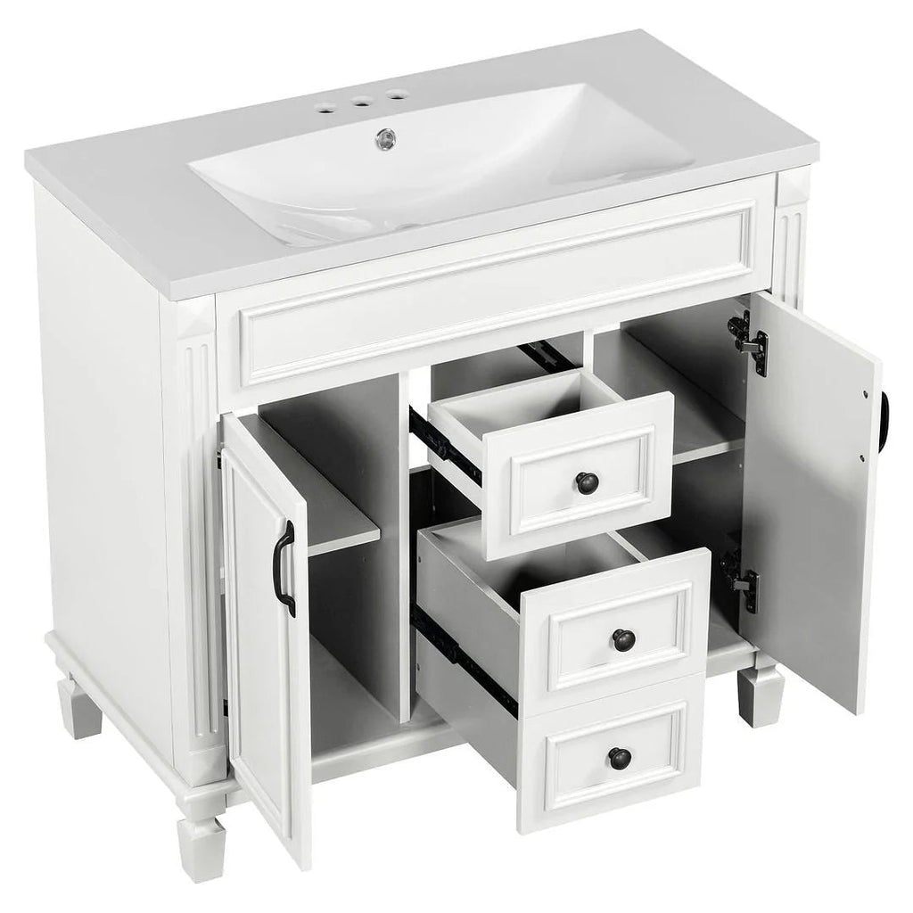 Meuble-lavabo de salle de bain moderne de 91 cm avec lavabo et armoire de toilette, 2 portes et 2 tiroirs