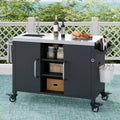 55.5 Îlot de cuisine d'extérieur avec évier, table de préparation en acier inoxydable avec porte-épices et roulettes verrouillables, chariot de barbecue, noir - ModernLuxe