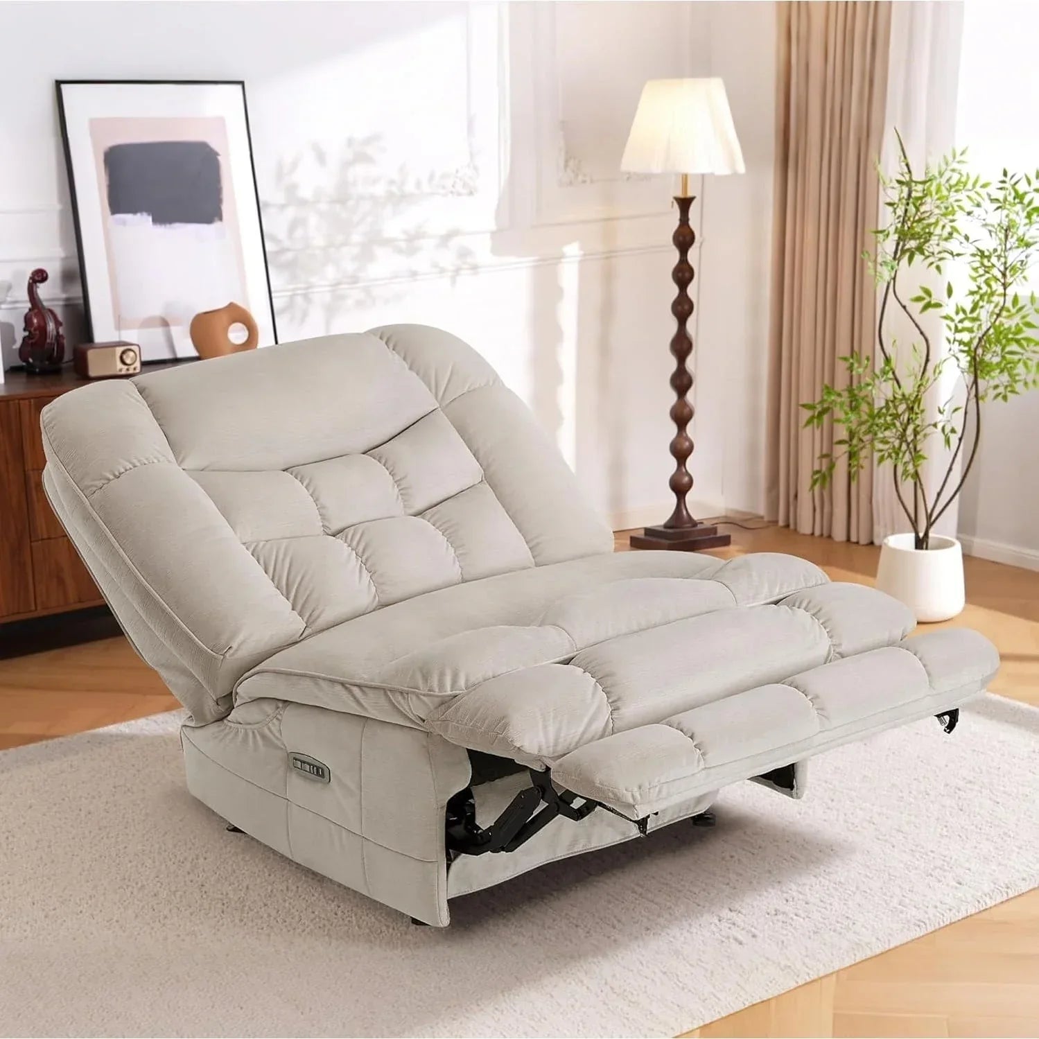 MCombo Fauteuil inclinable électrique sans accoudoirs surdimensionné à double moteur, inclinable Zeroarms parfait pour le salon en tissu PR607