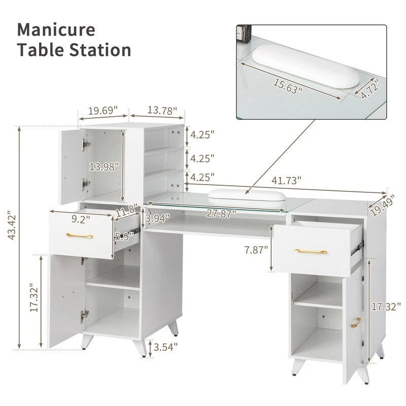Bureau informatique de 140 cm avec étagères, tiroirs et armoire