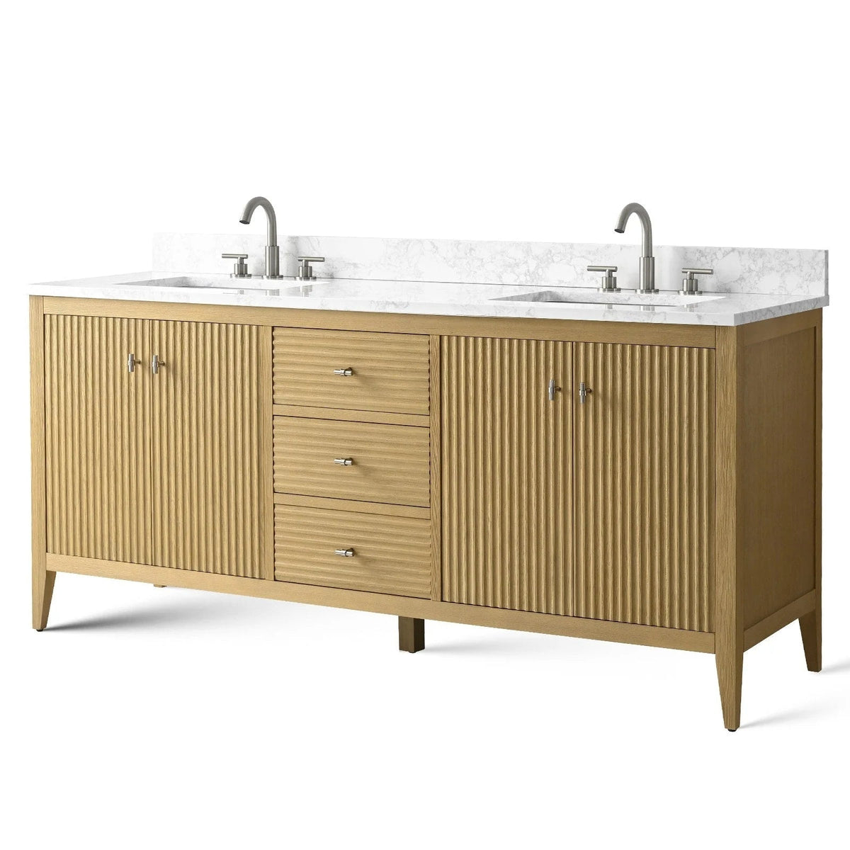 Meuble-lavabo de salle de bain Vanity Art 72 po à double vasque avec dessus en marbre reconstitué