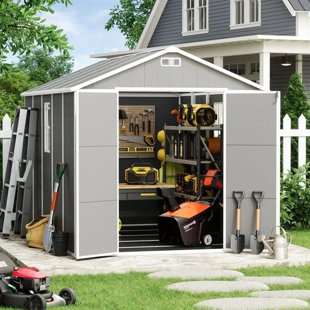 Abri de jardin en résine toutes saisons avec plancher, 1,8 m x 1,2 m/1,8 m x 2,4 m/2,4 m x 1,8 m/2,4 m x 3 m, Spire Tool Shed