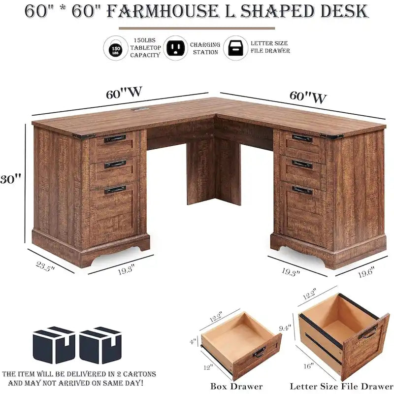 Bureau de direction en L style maison de campagne 60, bureau d'angle en bois, bureau d'ordinateur