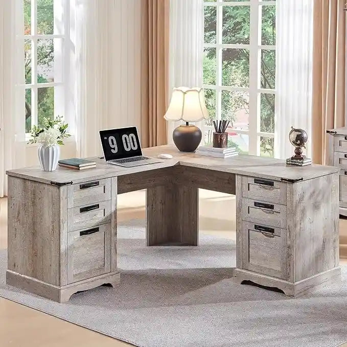 Bureau de direction en L style maison de campagne 60, bureau d'angle en bois, bureau d'ordinateur