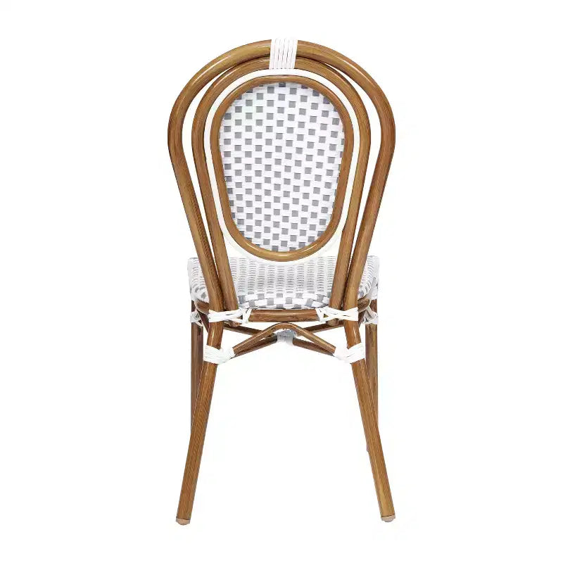 Chaise empilable de bistrot Thonet commerciale intérieure/extérieure Flash Furniture Lourdes, rotin synthétique et cadre en aluminium