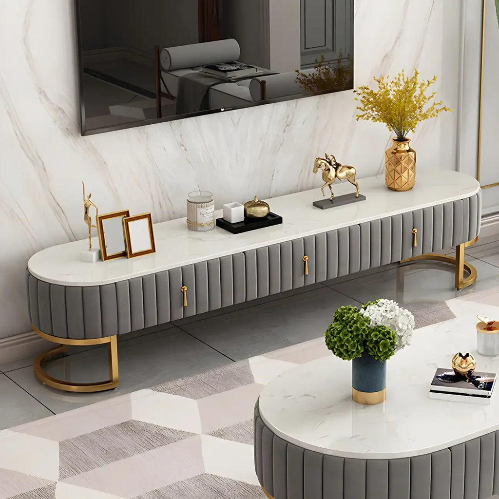 Meuble TV de rangement 79 Glam en marbre gris avec pieds
