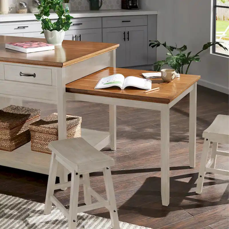 Îlot de cuisine extensible Eleanor bicolore avec finition antique et 3 tiroirs par iNSPIRE Q Classic
