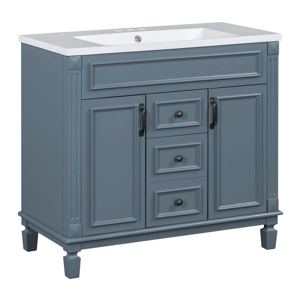 Meuble-lavabo de salle de bain moderne de 91 cm avec lavabo et armoire de toilette, 2 portes et 2 tiroirs