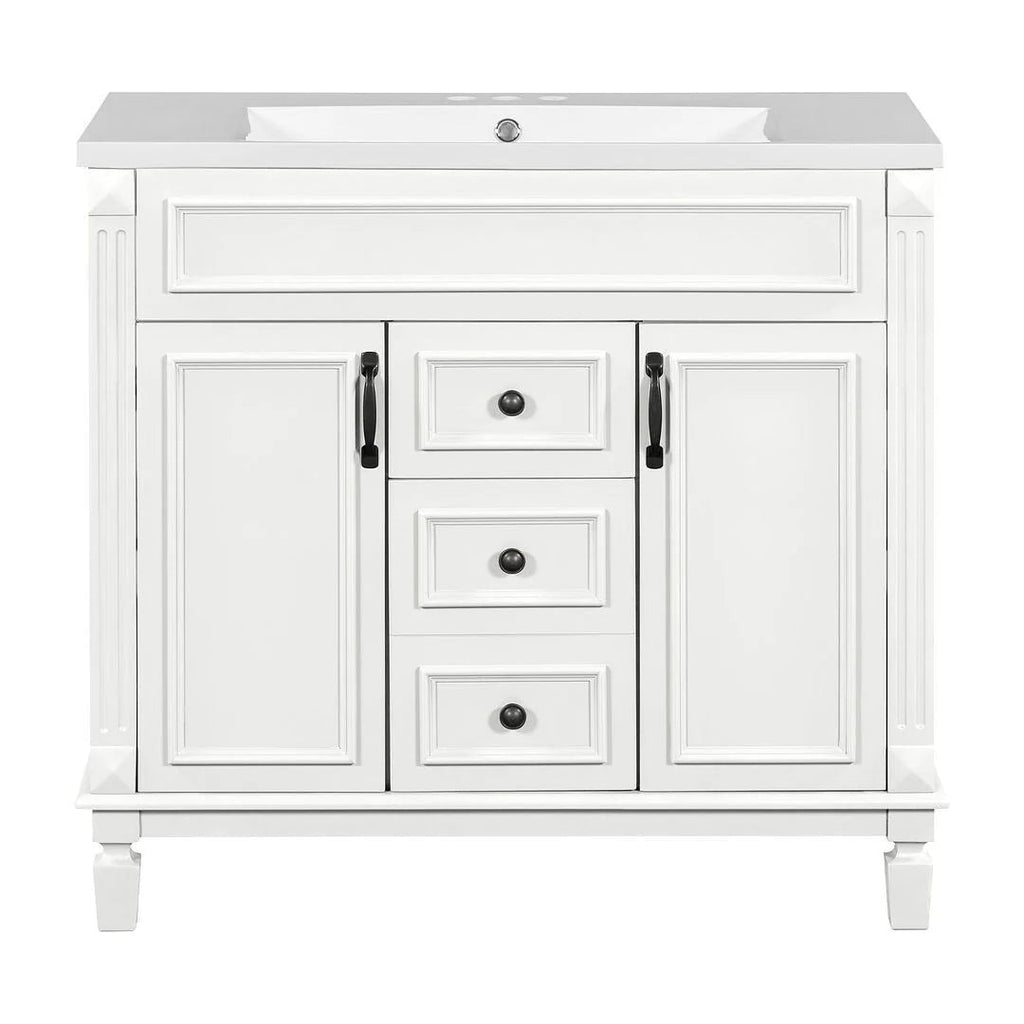 Meuble-lavabo de salle de bain moderne de 91 cm avec lavabo et armoire de toilette, 2 portes et 2 tiroirs