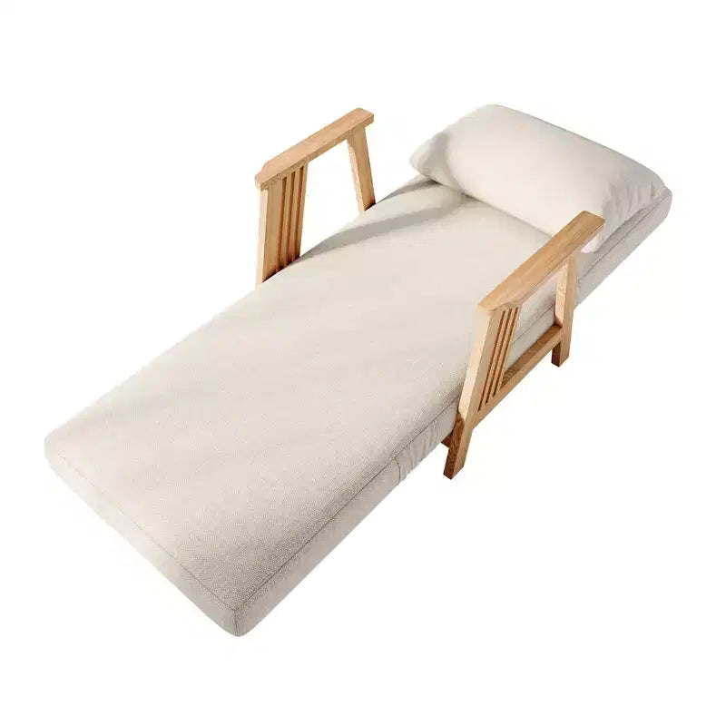Fauteuil convertible en tissu ATJafurn, fauteuil futon d'appoint avec structure en bois massif, chaise longue lit pour chambre ou salon, beige