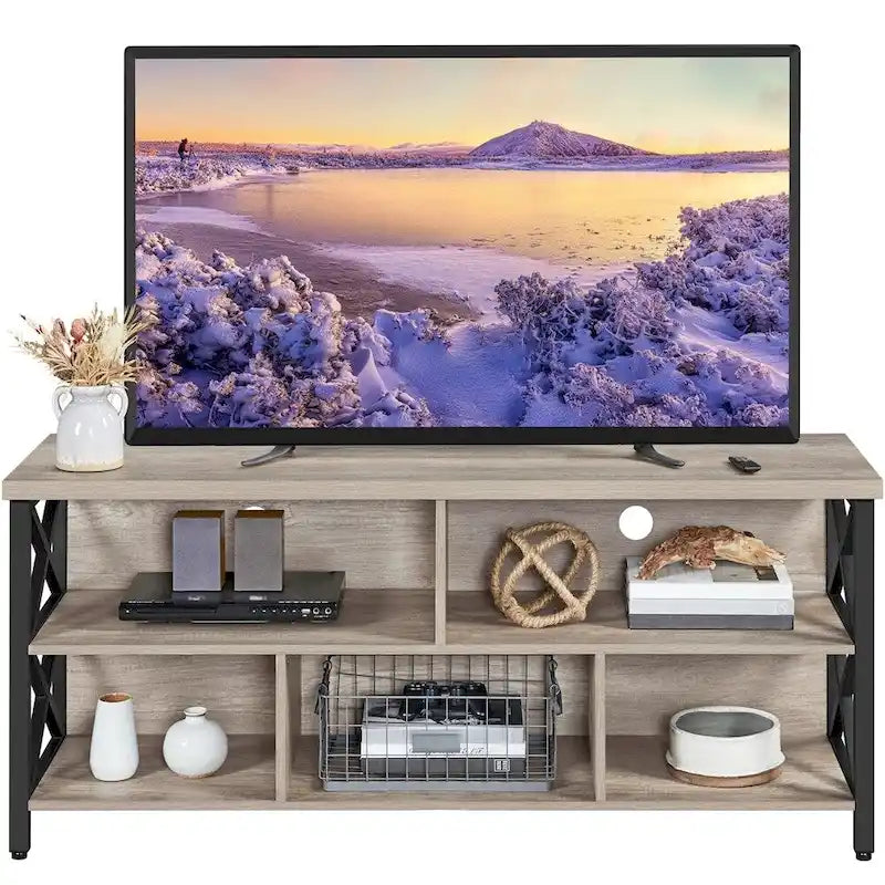 Meuble TV industriel Yaheetech 65 pouces avec 5 placards de rangement pour TV