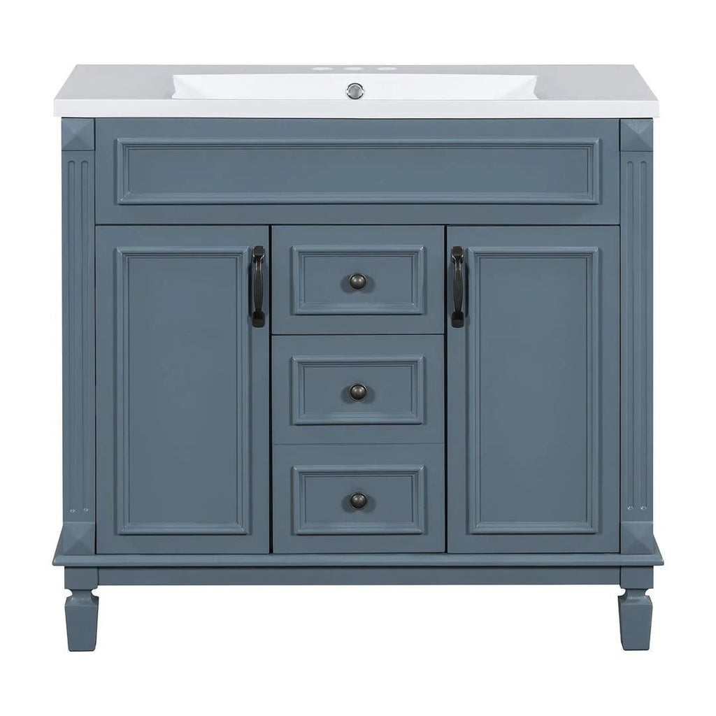 Meuble-lavabo de salle de bain moderne de 91 cm avec lavabo et armoire de toilette, 2 portes et 2 tiroirs