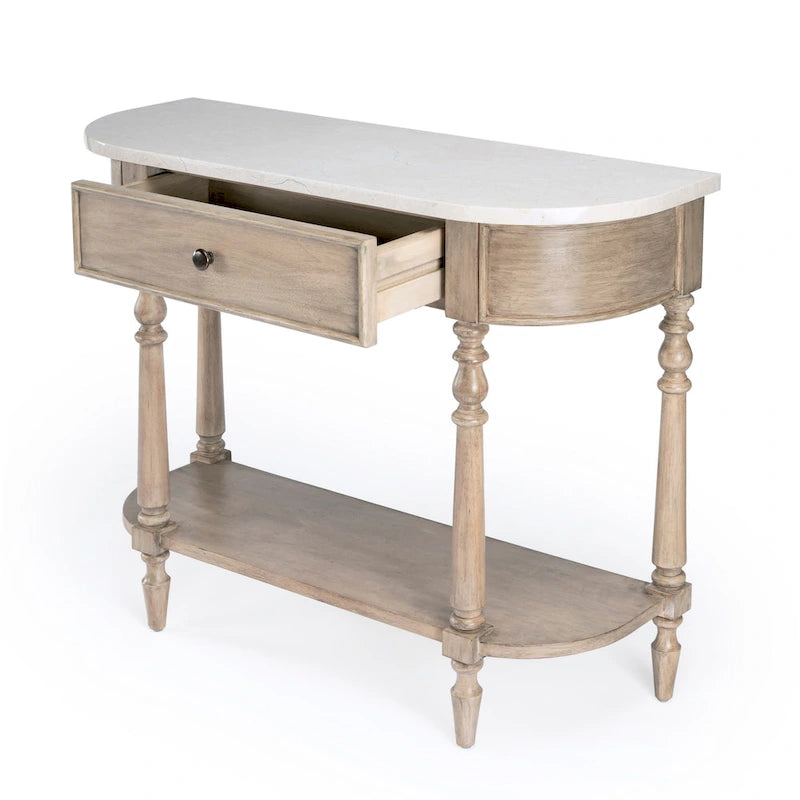 Table console avec plateau en marbre â€?Marron clair / gris / noir délavé, demi-lune, montage par une personne