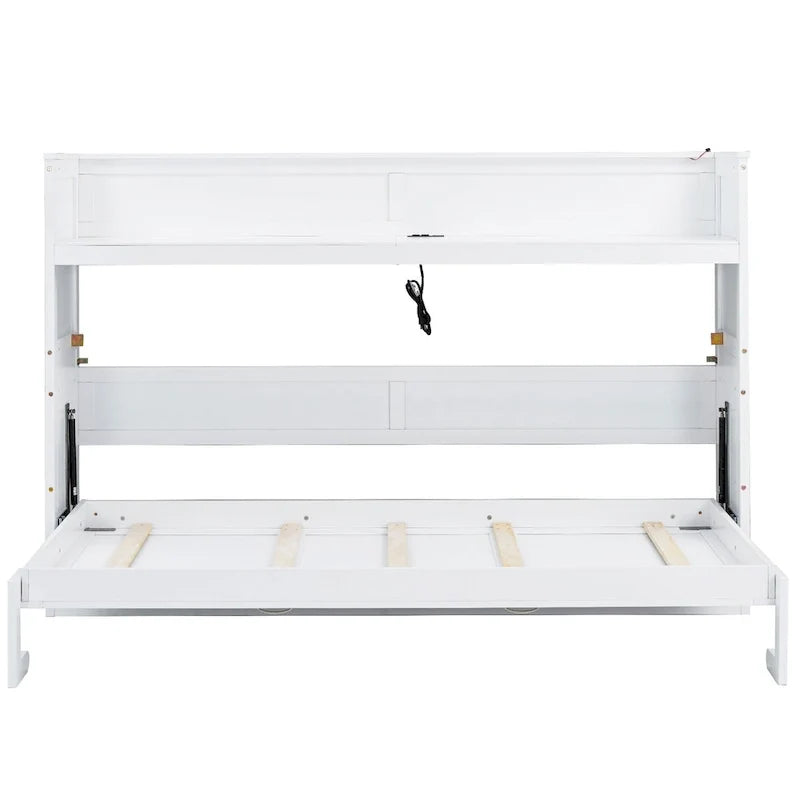 Lit escamotable Twin XL avec bureau et lumière LED, cadre en bois massif avec station de recharge USB, pour petits espaces et bureaux à domicile
