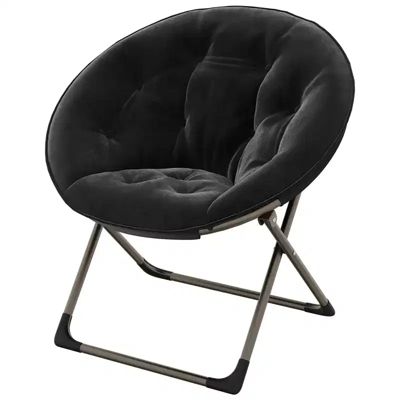 Fauteuil soucoupe, fauteuil moelleux en fausse fourrure, fauteuil lune avec structure métallique pliable, siège d'appoint floral