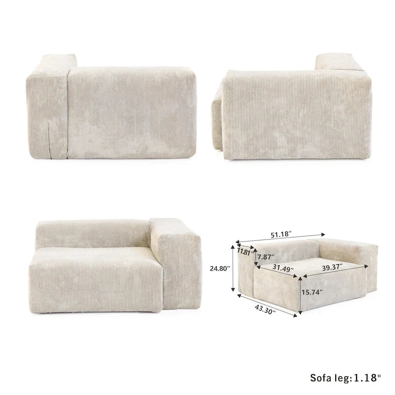 Canapé d’angle modulable 141,73, canapé en velours côtelé en U avec poufs