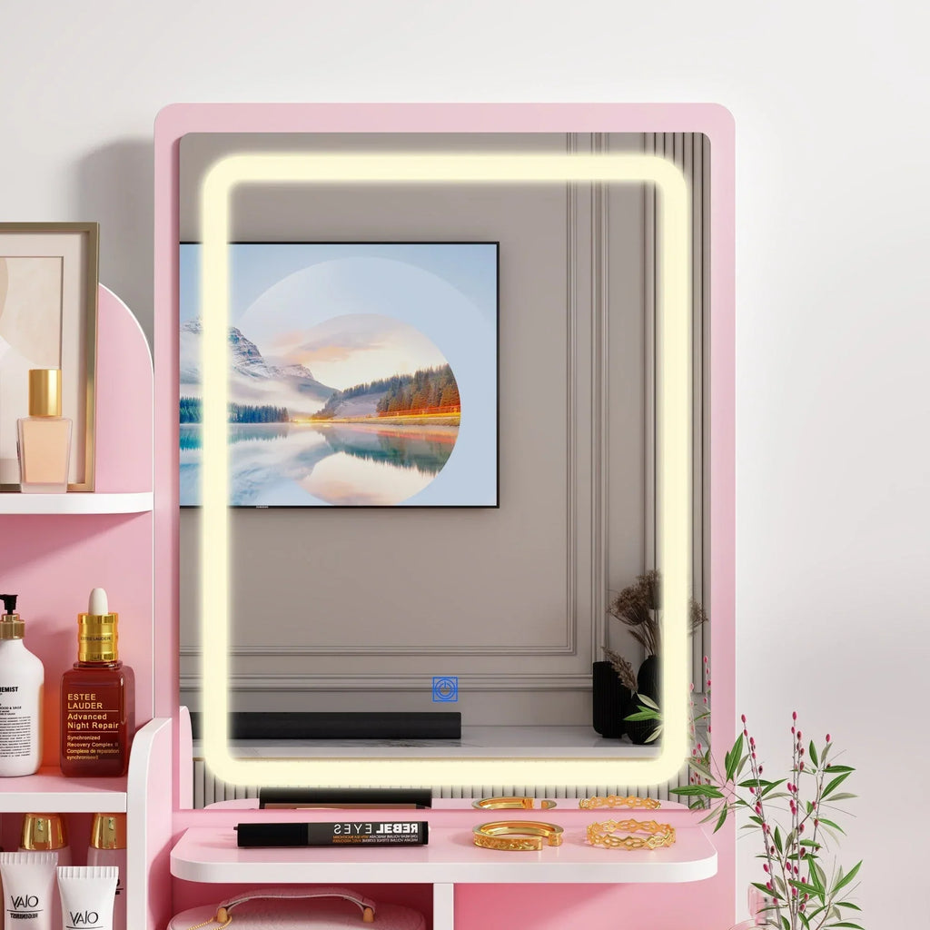 Coiffeuse avec miroir, éclairage LED et tabouret