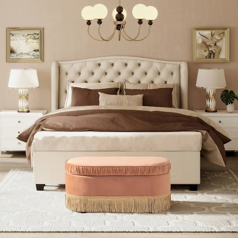 Serena 38 Ottoman banquette de rangement ovale plissée