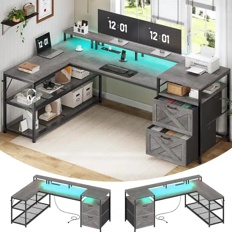 Étagères de rangement pour bureau gaming 67 L Prise électrique 2 tiroirs