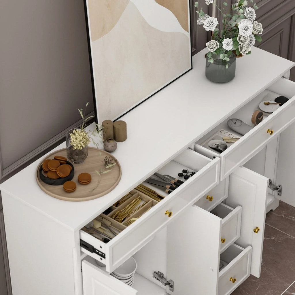 Buffet bahut 150 cm blanc laqué moderne contemporain du milieu du siècle