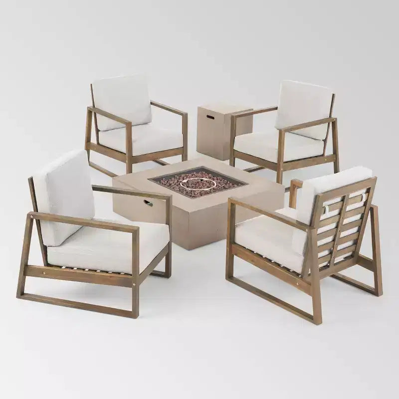 Ensemble de conversation d'extérieur 6 pièces en bois d'acacia belge – Christopher Knight Home