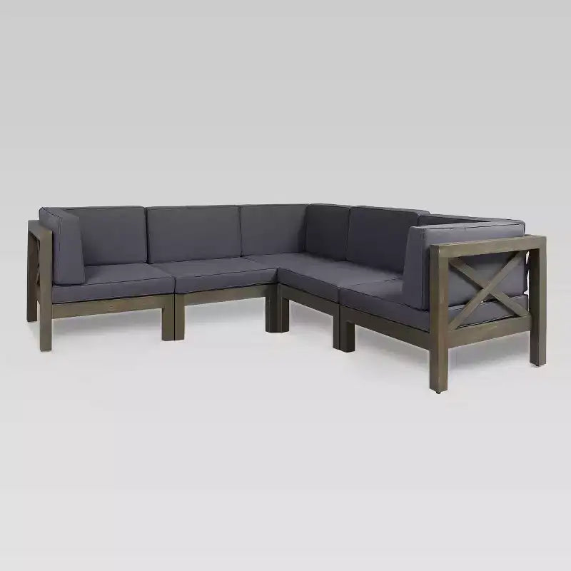 Ensemble de canapé d'angle Brava 5 pièces en acacia - Christopher Knight Home