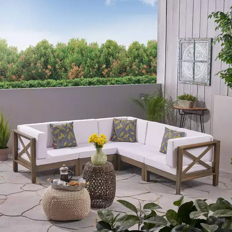 Ensemble de canapé d'angle Brava 5 pièces en acacia - Christopher Knight Home
