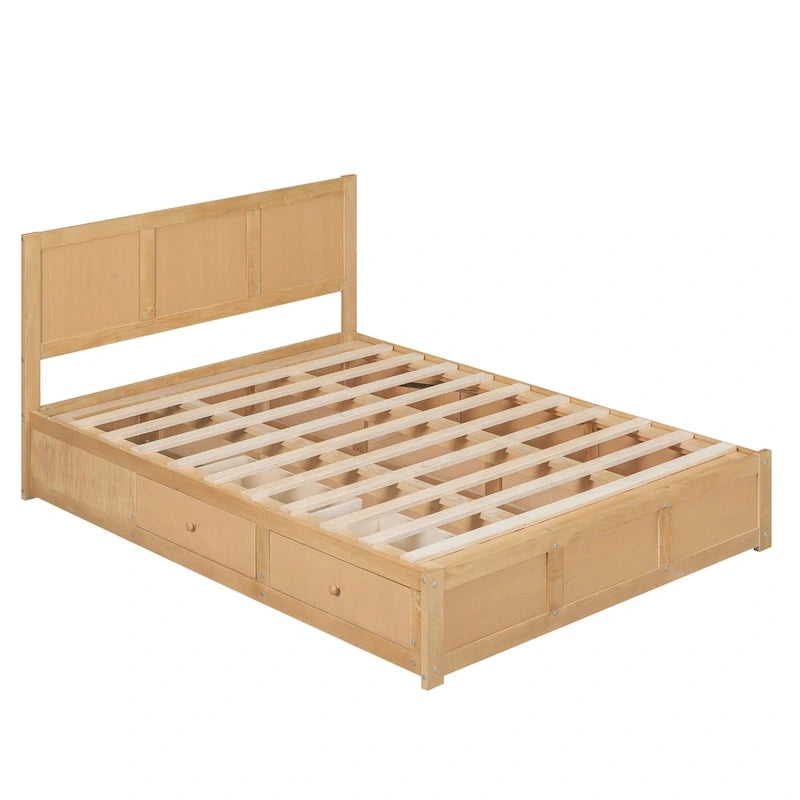 Lit plateforme en bois avec rangement inférieur et 2 tiroirs