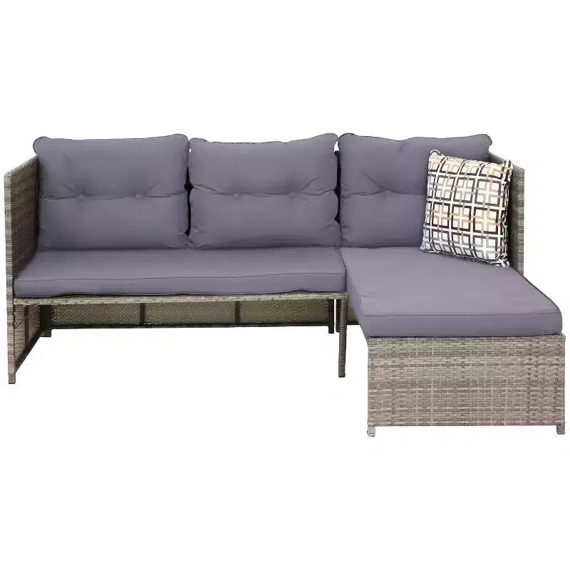 Ensemble de conversation d'extérieur Sunnydaze Longford en rotin avec canapé sectionnel et chaise longue, coussins d'assise et table basse – Anthracite – 2 pièces