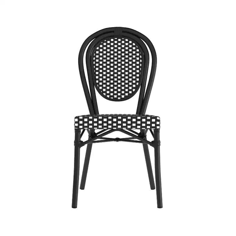 Chaise empilable de bistrot Thonet commerciale intérieure/extérieure Flash Furniture Lourdes, rotin synthétique et cadre en aluminium