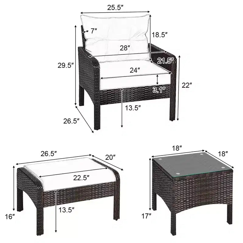 Costway Ensemble Meubles de Patio 5 Pièces en Rotin Canapé Ottomane Table Coussins Jardin Rouge