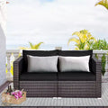 Costway 2PCS Patio Rattan Corner Sofa Sectional Furniture Set Black Cushion Black\Red