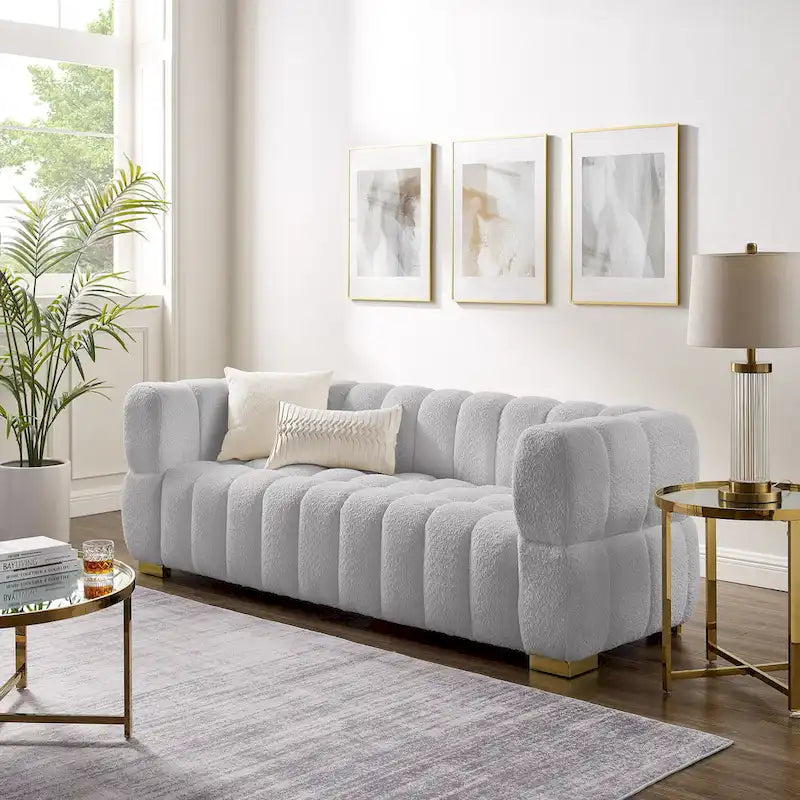 Canapé 85 Moderne en Tissu Gaufre, Canapé Confortable et Décontracté