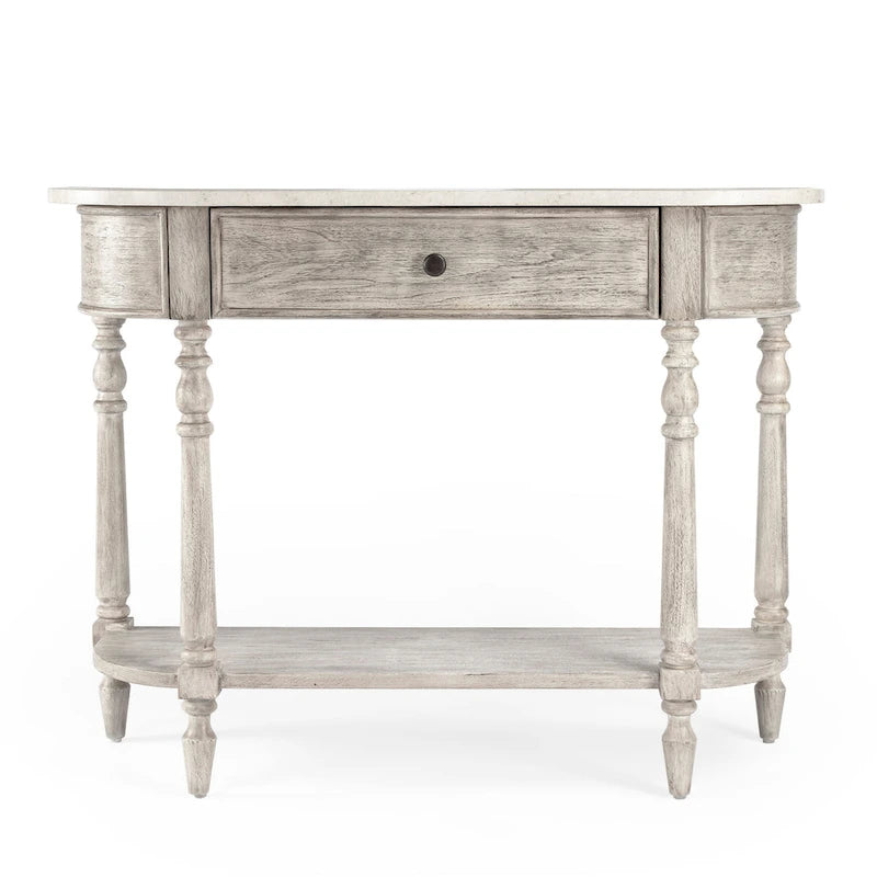 Table console avec plateau en marbre â€?Marron clair / gris / noir délavé, demi-lune, montage par une personne