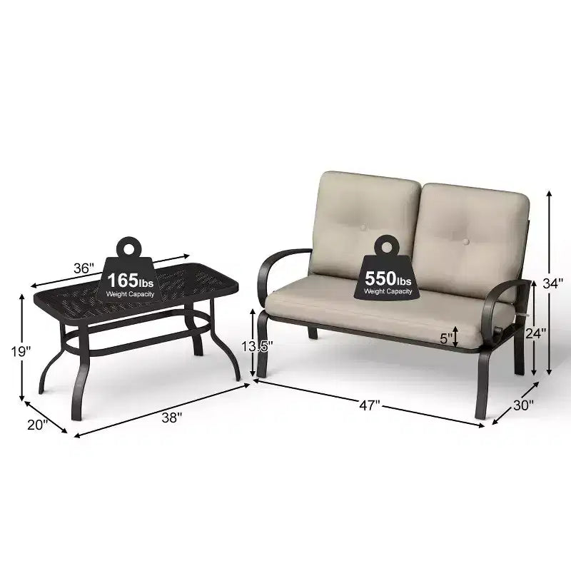 Costway Ensemble de 2 Meubles de Jardin avec Canapé, Table Basse et Banc Rembourré