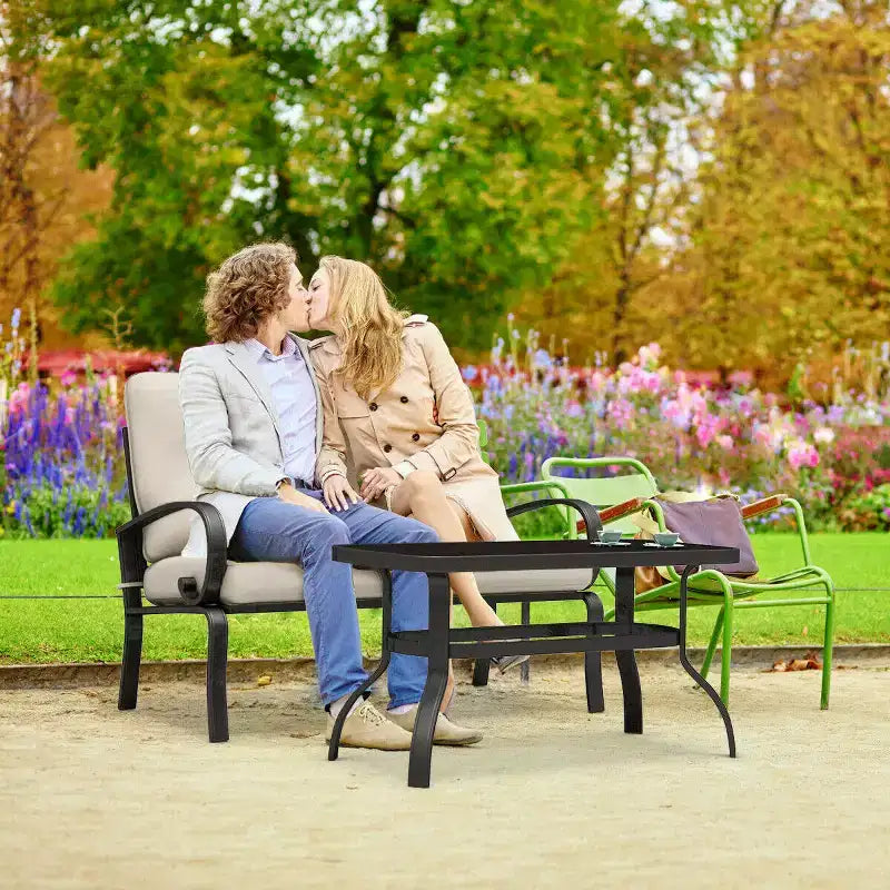 Costway Ensemble de 2 Meubles de Jardin avec Canapé, Table Basse et Banc Rembourré