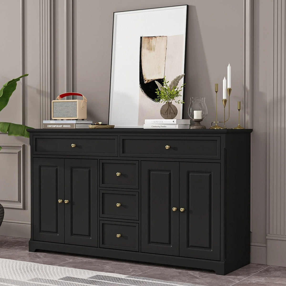 Buffet bahut 150 cm blanc laqué moderne contemporain du milieu du siècle