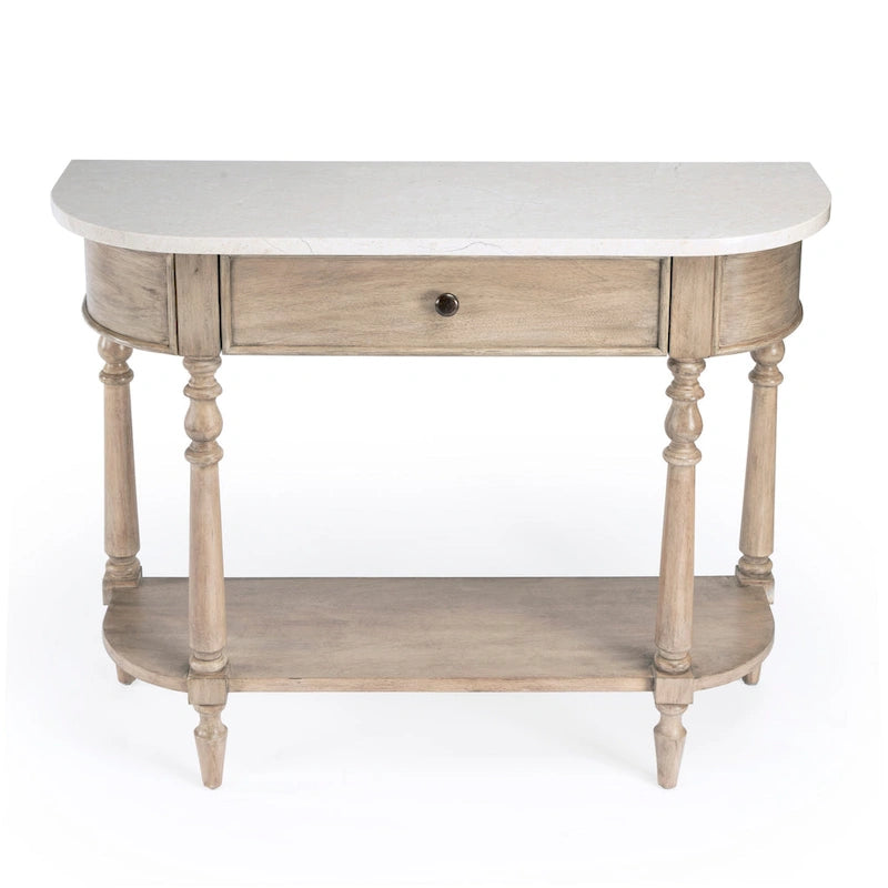 Table console avec plateau en marbre â€?Marron clair / gris / noir délavé, demi-lune, montage par une personne
