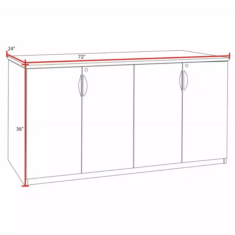 Buffet de rangement de bureau Regency 72 Legacy, acajou : structure en bois, 4 portes, support pour imprimante à 4 étagères