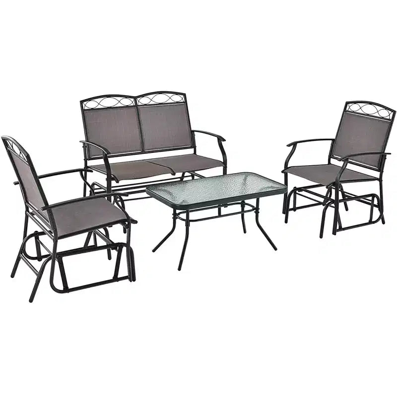 Costway Ensemble de Conversation 4 pièces pour Patio avec Balancelle Fauteuil à Bascule et Table Robuste d'Extérieur
